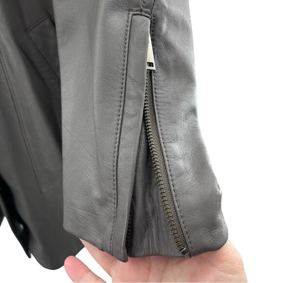 Banana Republic Soft Lamb Leather Longline Gray Sleek Leather Jacket Size XL - Picture 4 of 11
